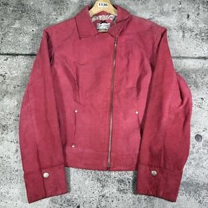 Live A Little Jacket Womens XL Pink Suede Leather Moto Zip Paisley Lined